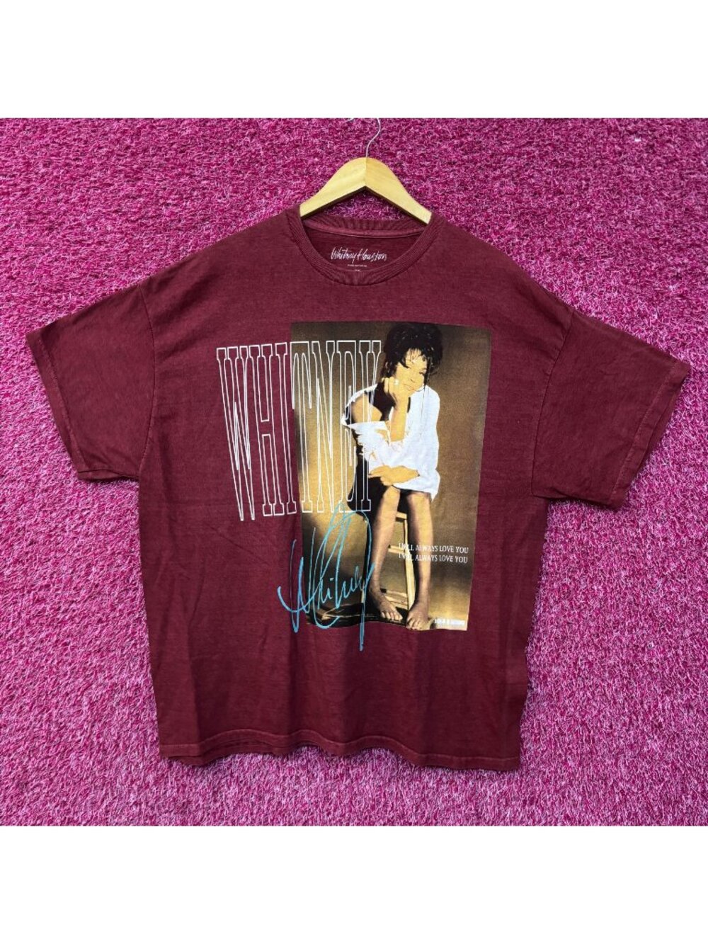 Whitney Houston I Will Always Love You Washed Graphic Burgundy T-Shirt 2XL